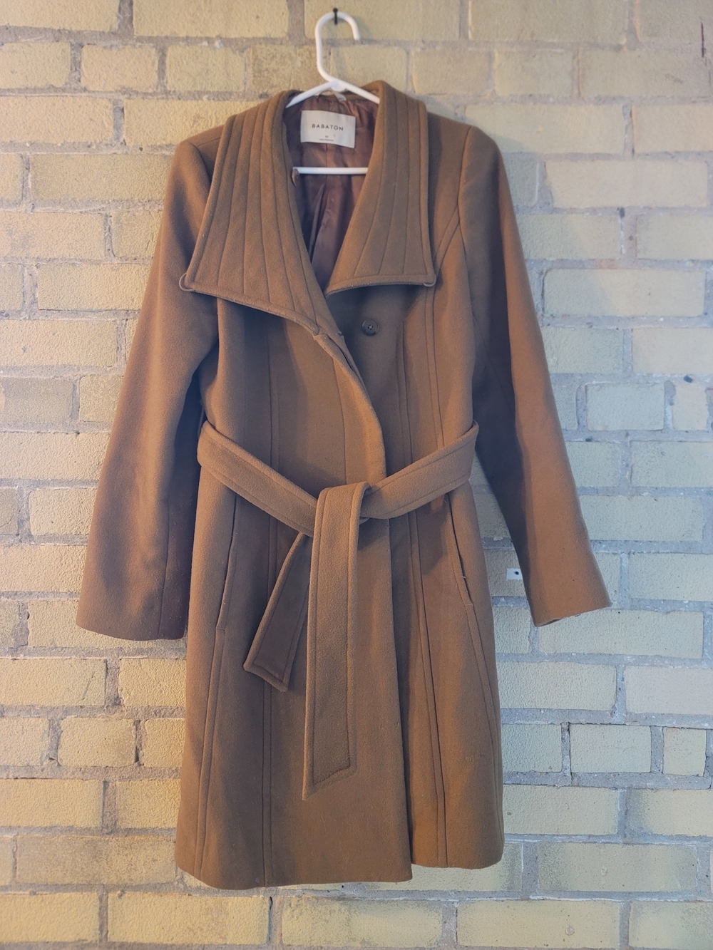Babaton Camel Belted Wool-Blend Trench Coat